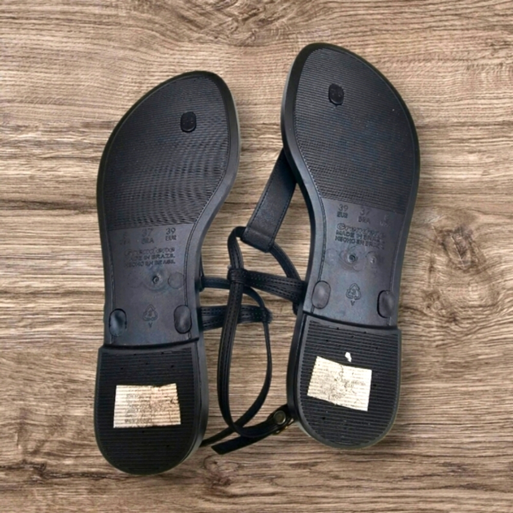 West Loop Western Aztec Shoes Rubber Beaded Black Rust Orange & Tan Sandals - Picture 7 of 8